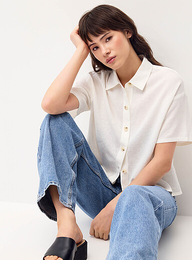 Twik: La chemise ample lin m&eacute;lang&eacute; Blanc pour femme