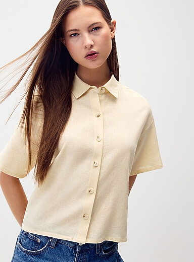 Twik: La chemise ample lin m&eacute;lang&eacute; Jaune ma&iuml;s - Vanille pour femme