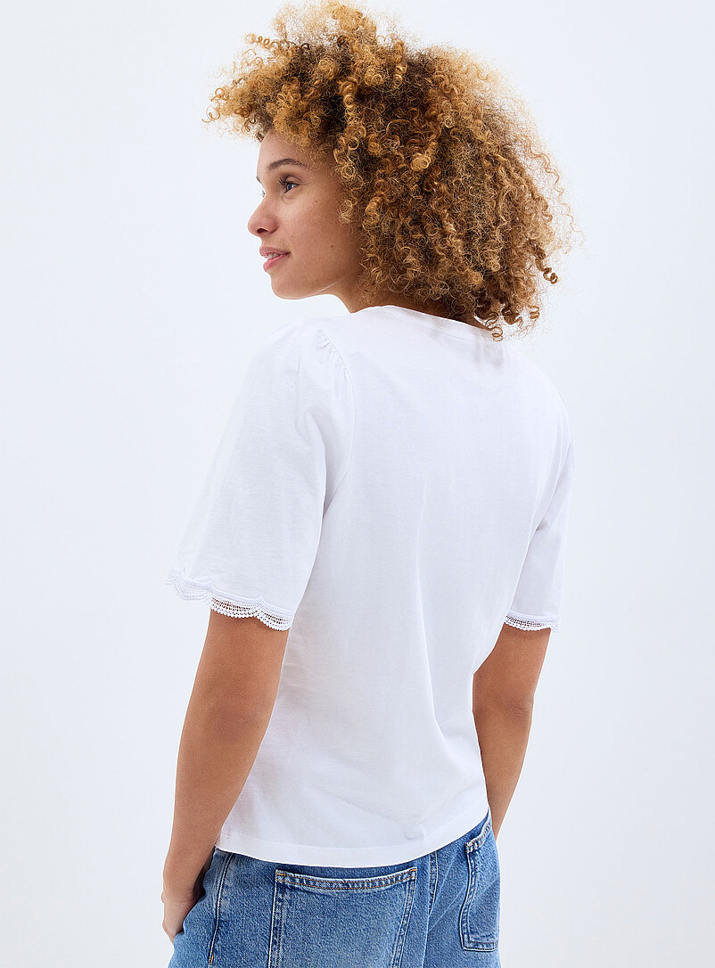 Contemporaine Navy/Midnight Blue Scalloped puff sleeves relaxed T-shirt for women
