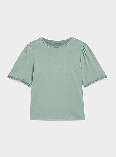 Contemporaine: Le t-shirt d&eacute;contract&eacute; manches bouffantes festonn&eacute;es Rose pour femme