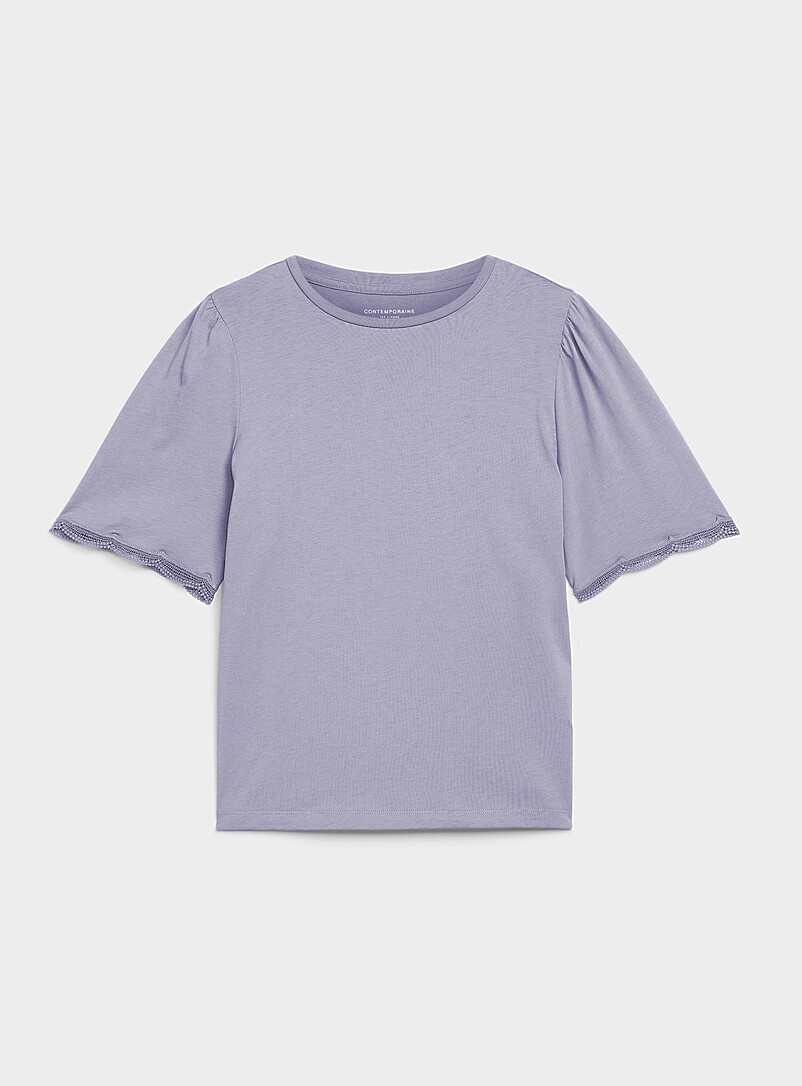 Contemporaine: Le t-shirt d&eacute;contract&eacute; manches bouffantes festonn&eacute;es Rose pour femme