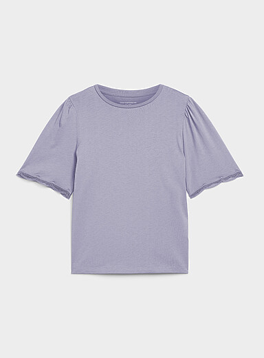 Contemporaine: Le t-shirt d&eacute;contract&eacute; manches bouffantes festonn&eacute;es Rose pour femme