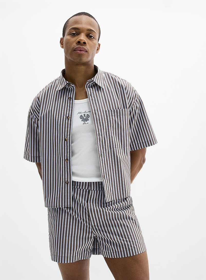 Le 31: La chemise rayures pyjama <b>Coupe carr&eacute;e</b> Brun pour homme