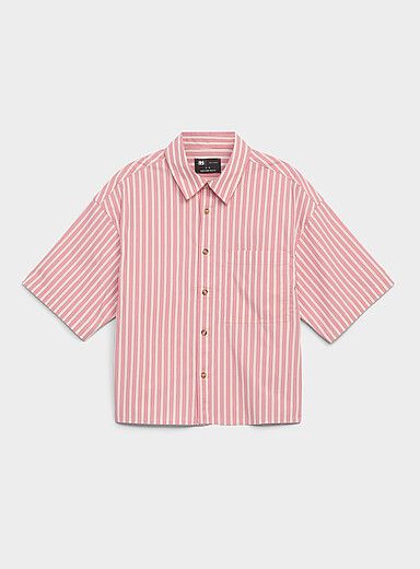 Le 31: La chemise rayures pyjama <b>Coupe carr&eacute;e</b> Rose pour homme