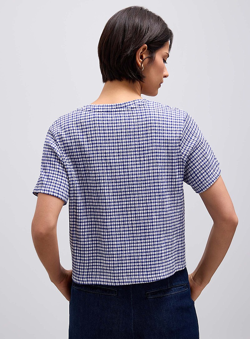 Contemporaine Black and White Stretch gingham boxy-fit T-shirt for women