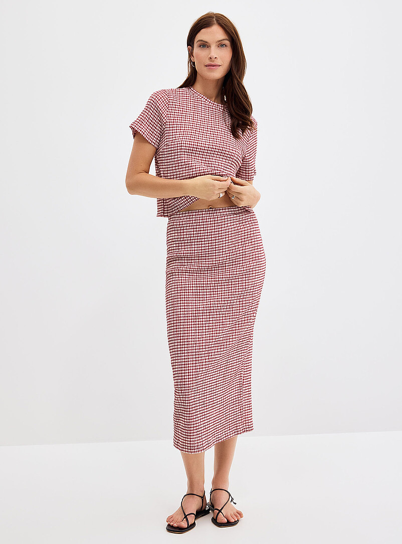 Contemporaine: Le t-shirt carr&eacute; extensible vichy Blanc et noir pour femme