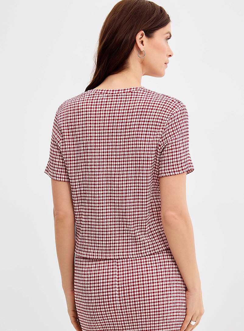 Contemporaine Black and White Stretch gingham boxy-fit T-shirt for women