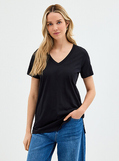 Le t-shirt tunique col V coton bio