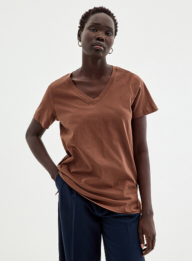 Le t-shirt tunique col V coton bio