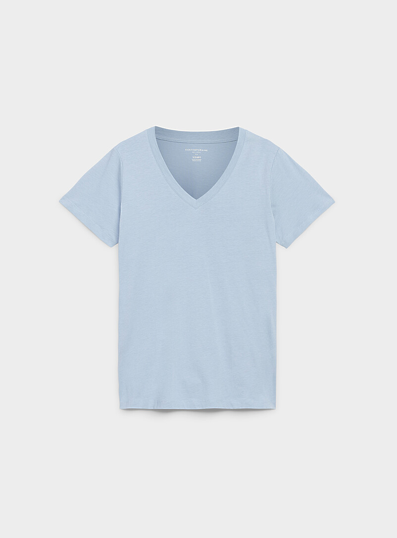Contemporaine: Le t-shirt tunique col V coton bio Brun noisette pour femme