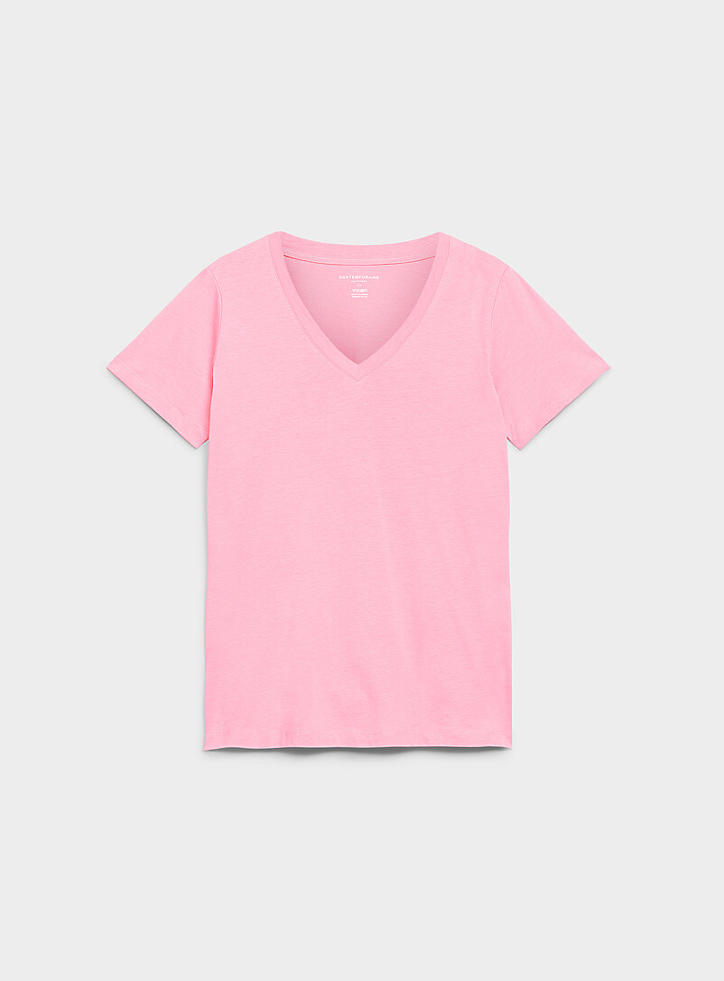 Contemporaine: Le t-shirt tunique col V coton bio Brun noisette pour femme