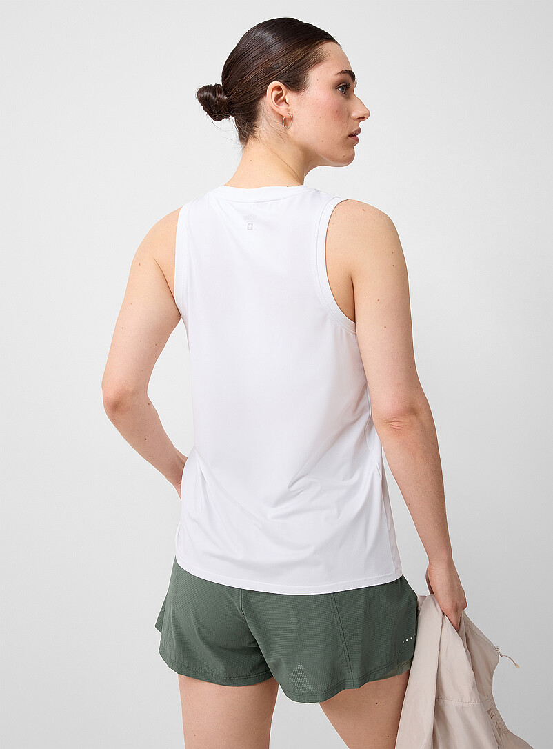 I.FIV5 White Ribbed trim high-neck tank for women