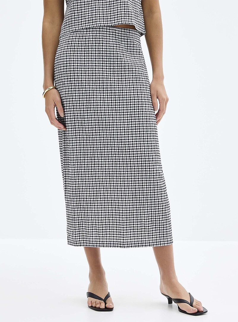 Contemporaine Black and White Stretch gingham pencil skirt for women