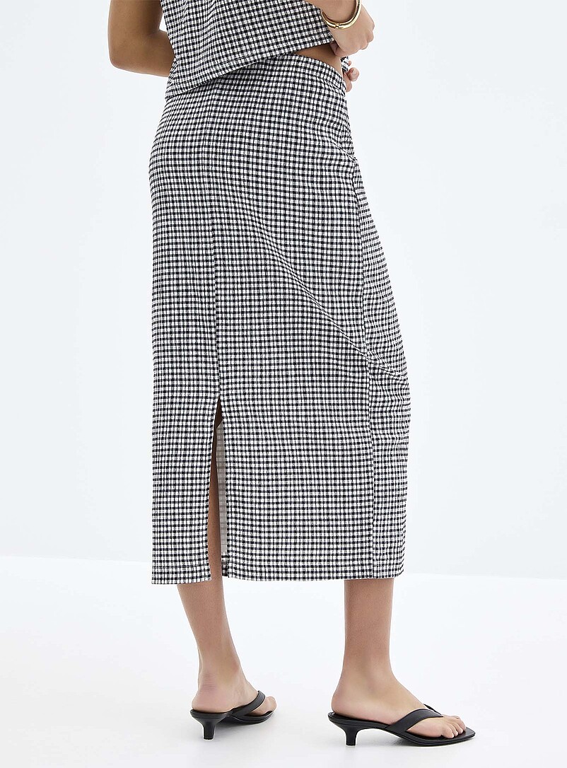 Contemporaine Black and White Stretch gingham pencil skirt for women