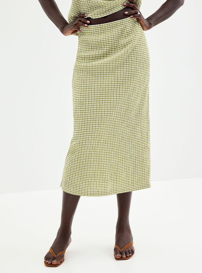 Contemporaine Black and White Stretch gingham pencil skirt for women