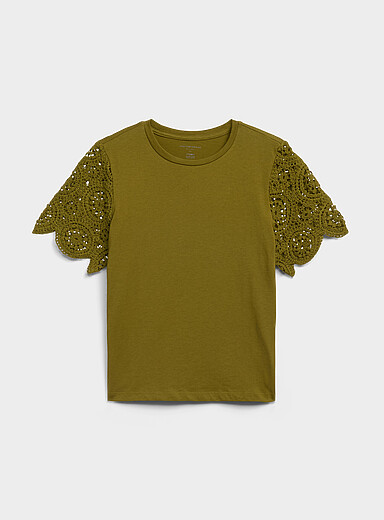 Organic cotton crocheted sleeve T-shirt