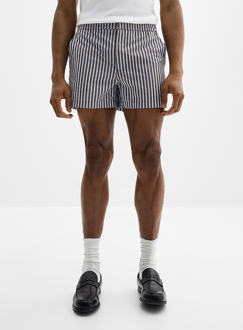 Le 31 Brown Pyjama-striped poplin short <b>Inseam: 4" (10 cm)</b> for men