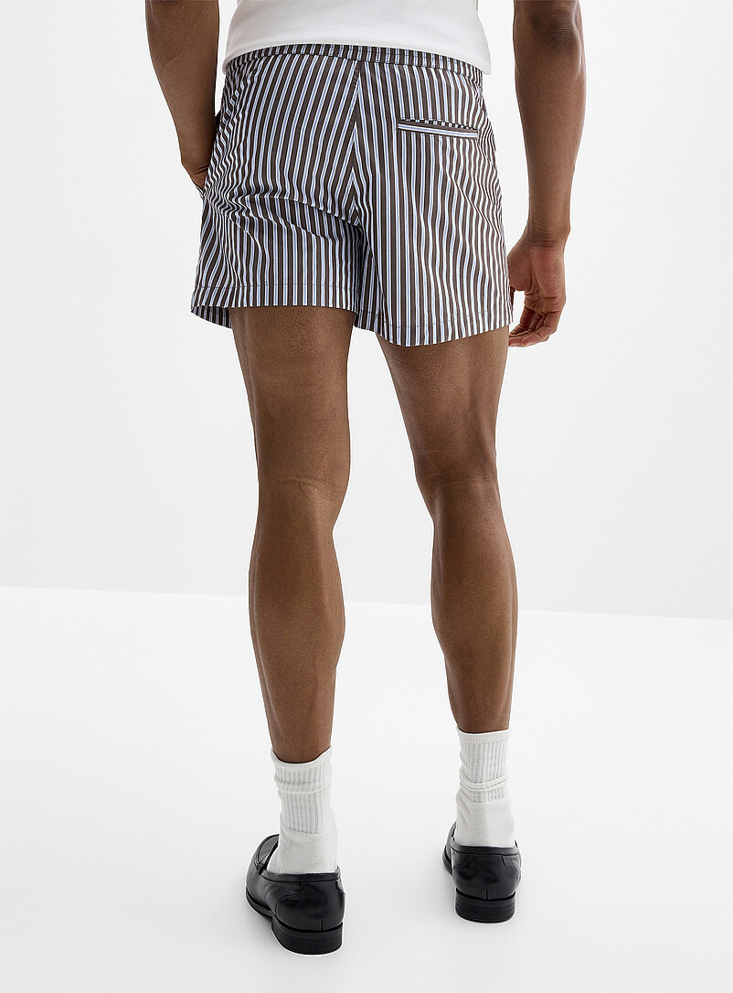 Le 31 Brown Pyjama-striped poplin short <b>Inseam: 4" (10 cm)</b> for men