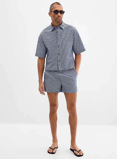 Pyjama-striped poplin short <b>Inseam: 4" (10 cm)</b>