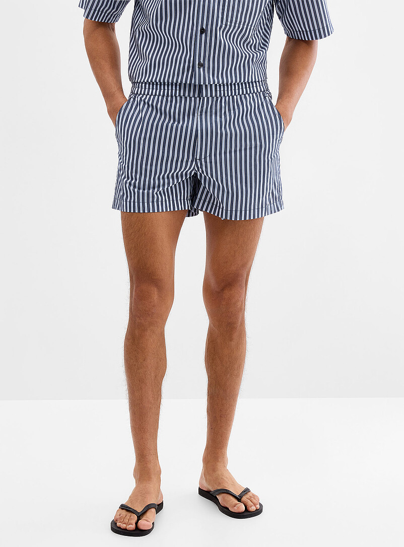 Le 31 Brown Pyjama-striped poplin short <b>Inseam: 4" (10 cm)</b> for men