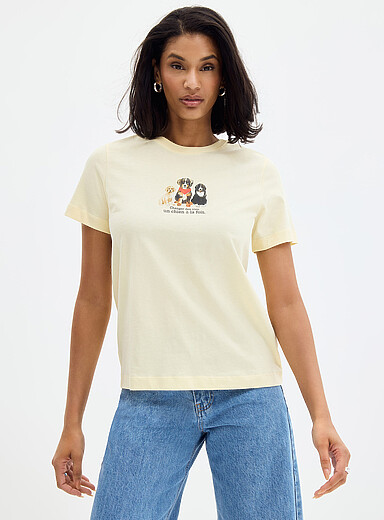 Simons x Mira Patterned Yellow Canine drawing pure organic cotton T-shirt <b>In support of the Mira Foundation</b> for women