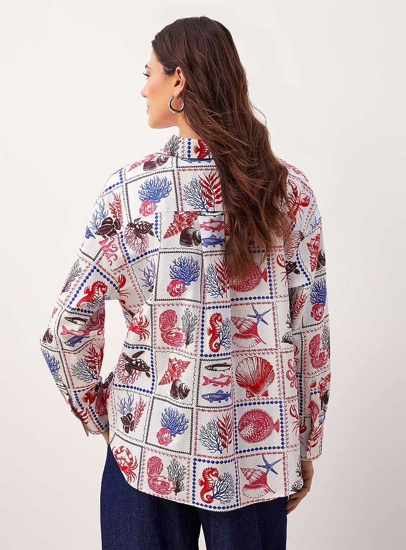 Ic&ocirc;ne Patterned Ecru Touch of linen oversized shirt for women