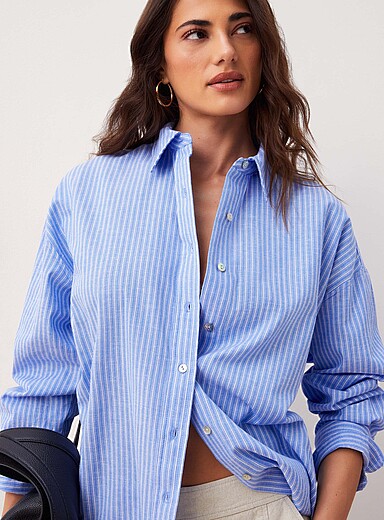 Ic&ocirc;ne: La chemise surdimensionn&eacute;e touche de lin Bleu moyen - Ardoise pour femme