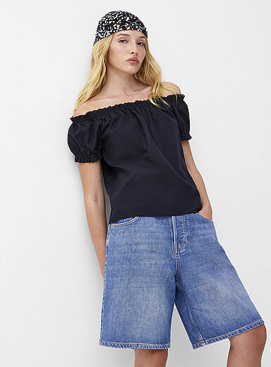 Touch of linen off-the-shoulder T-shirt