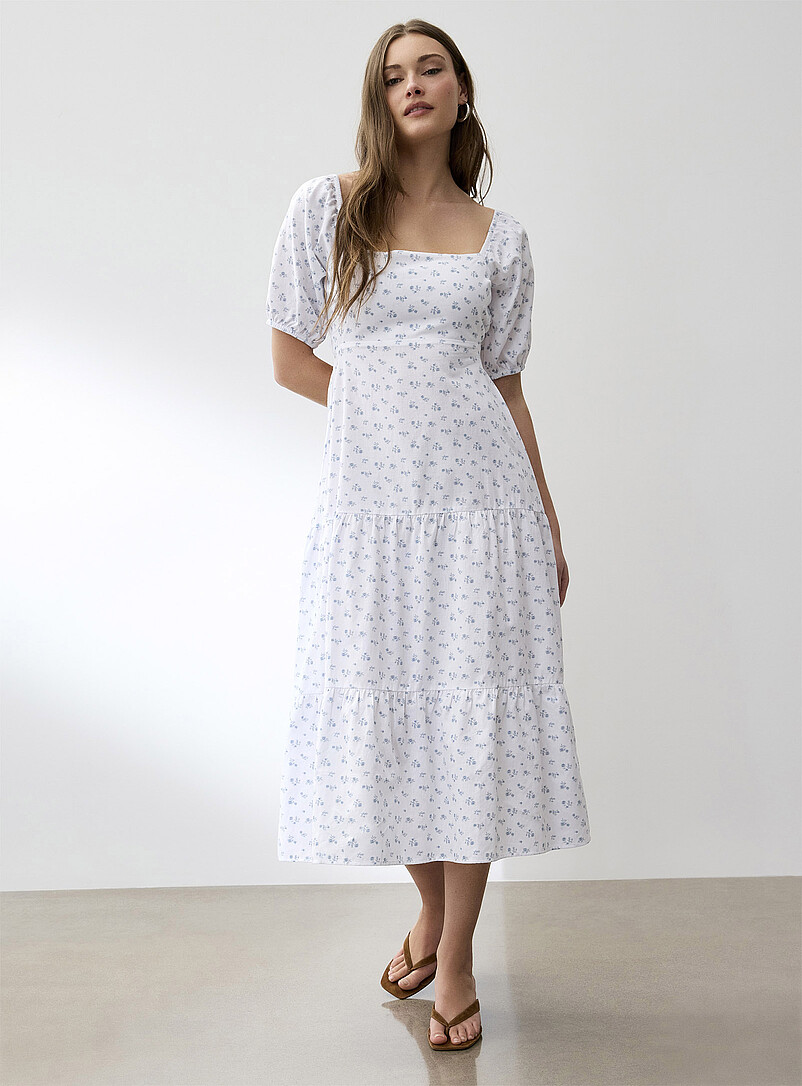 Ic&ocirc;ne Sky blue Touch of linen open-back tiered dress for women
