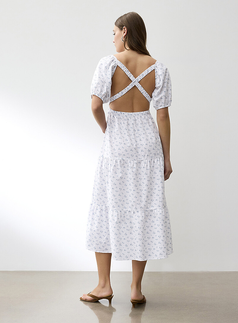 Ic&ocirc;ne: La robe &eacute;tag&eacute;e dos ouvert touche de lin &Eacute;cru &agrave; motifs pour femme