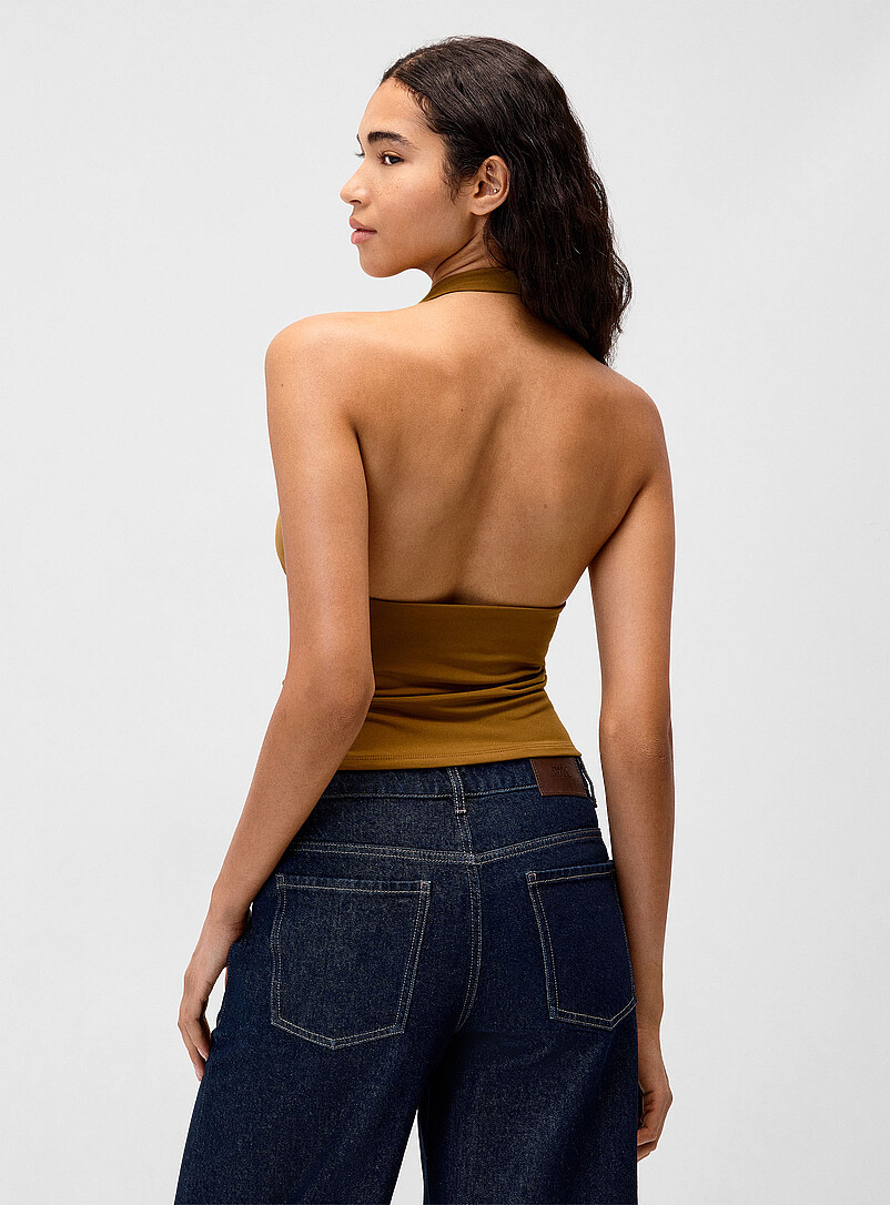 Twik: La camisole col licou drap&eacute; Orange pour femme
