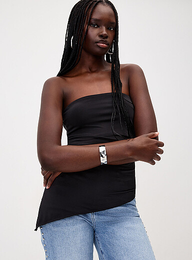 Asymmetrical microfibre tube top