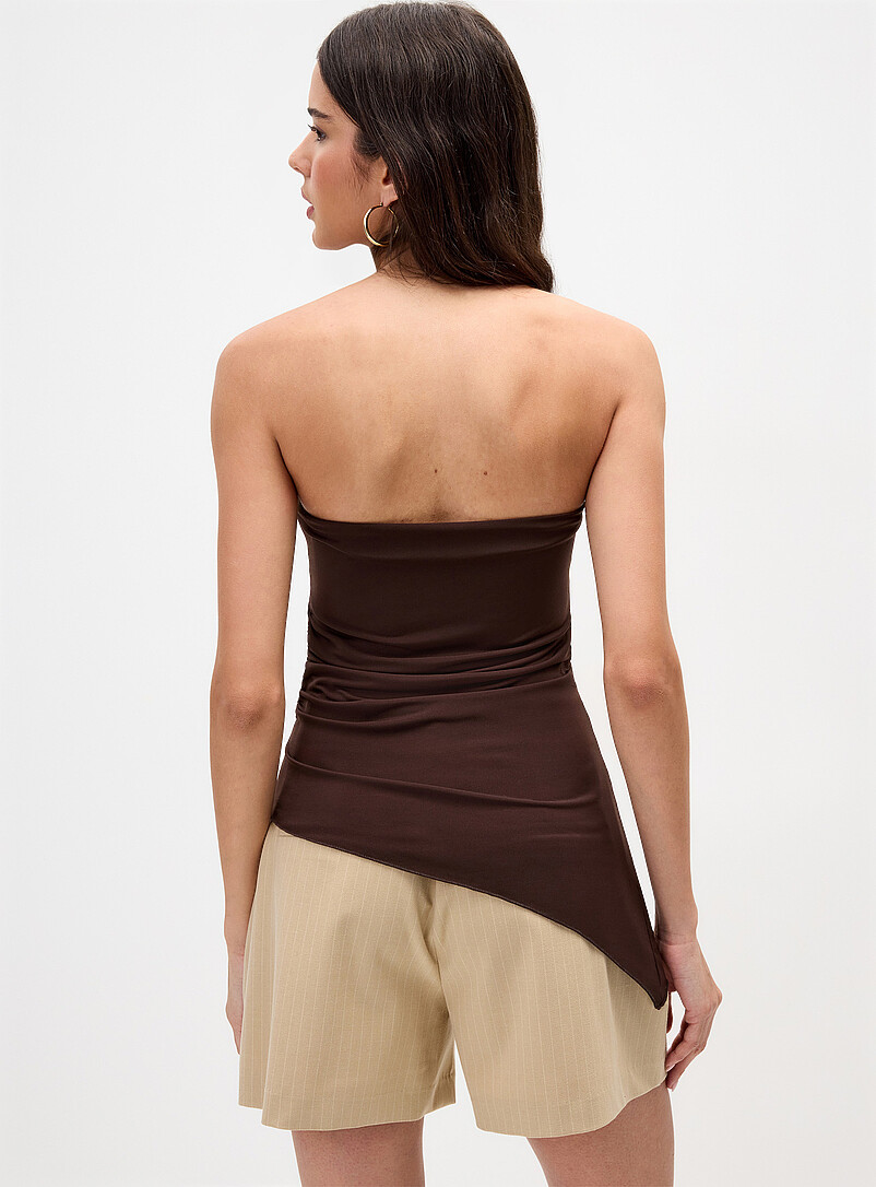 Twik Black Asymmetrical microfibre tube top for women