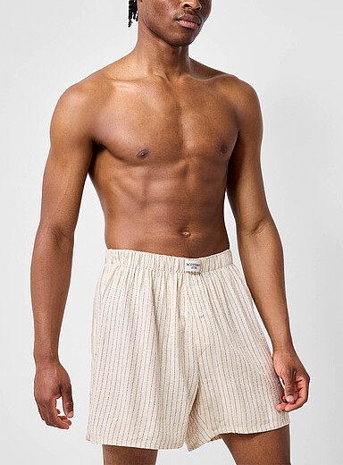 Le 31: Le boxeur ample fines rayures Lin et viscose &Eacute;cru - Lin pour homme