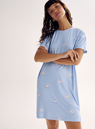 Miiyu x Twik: Le t-shirt de nuit ultradoux mignons motifs Bleu &agrave; motifs pour femme