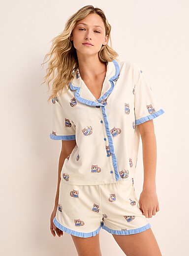 Miiyu x Twik: L'ensemble pyjama ultradoux frisons contraste Chat pour femme