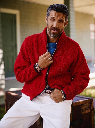 Le 31 Red Piped-trim fleece jacket for men