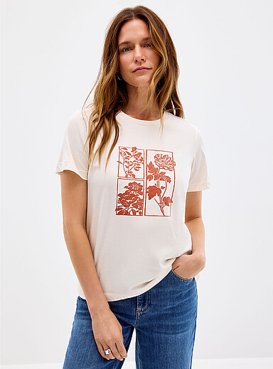 Contemporaine: Le t-shirt d&eacute;contract&eacute; imprim&eacute; coton bio Blanc pour femme