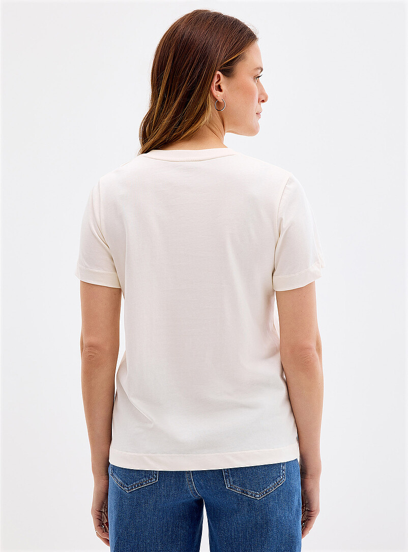 Contemporaine: Le t-shirt d&eacute;contract&eacute; imprim&eacute; coton bio Blanc &agrave; motifs pour femme