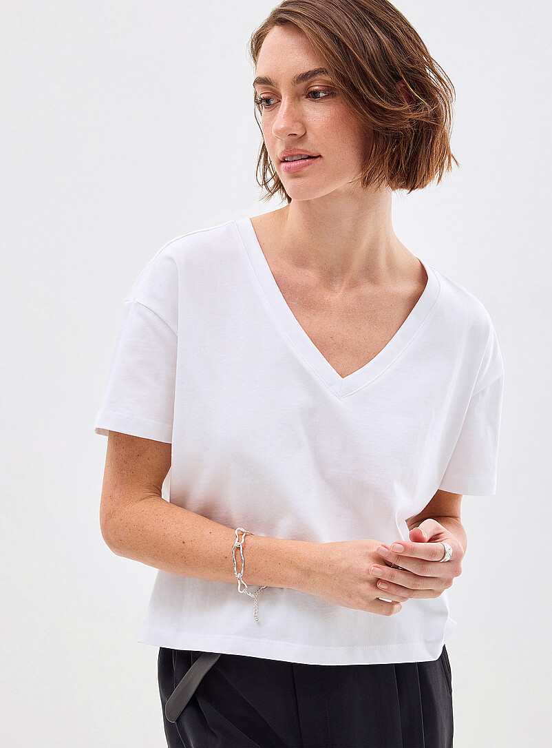 Contemporaine Brown 100% organic cotton boxy V-neck T-shirt for women