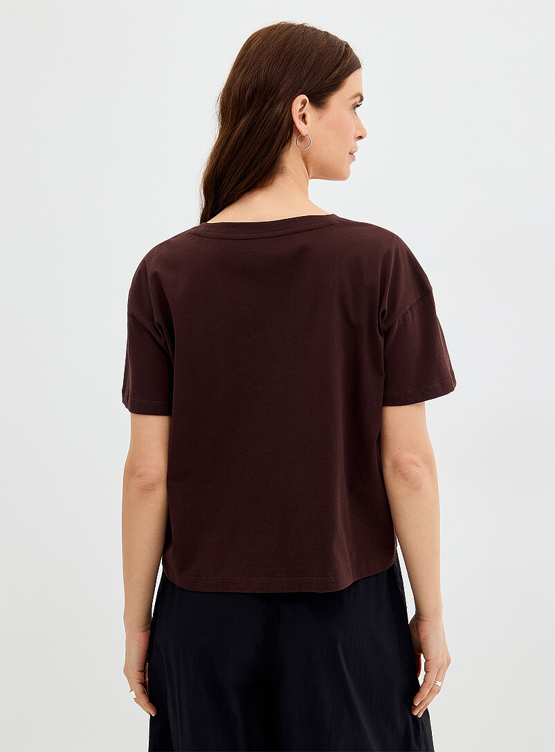 Contemporaine Brown 100% organic cotton boxy V-neck T-shirt for women