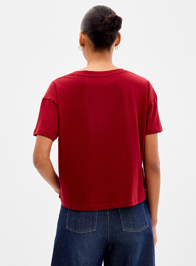 Contemporaine Brown 100% organic cotton boxy V-neck T-shirt for women