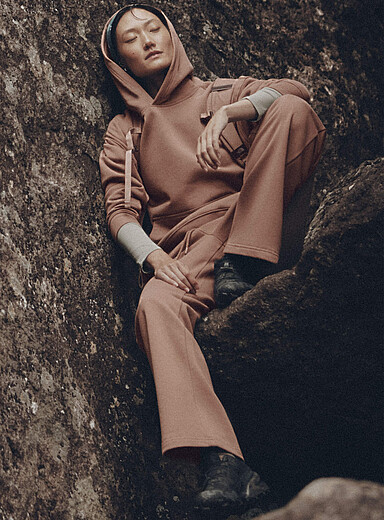 I.FIV5: Le pantalon molletonn&eacute; jambe droite Taupe pour femme