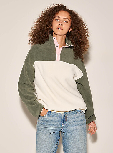 Le sweat molleton col boutons couleurs blocs