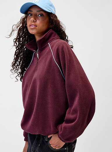 Raglan zip mock-neck fleece sweatshirt