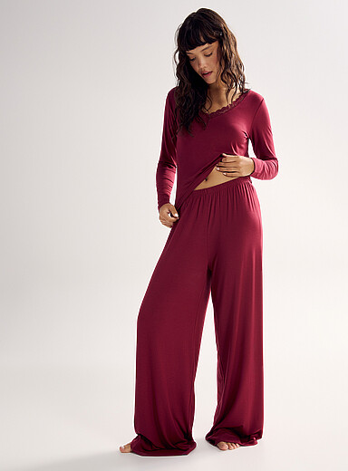 Miiyu Burgundy Flowy stretch pyjama pant for women