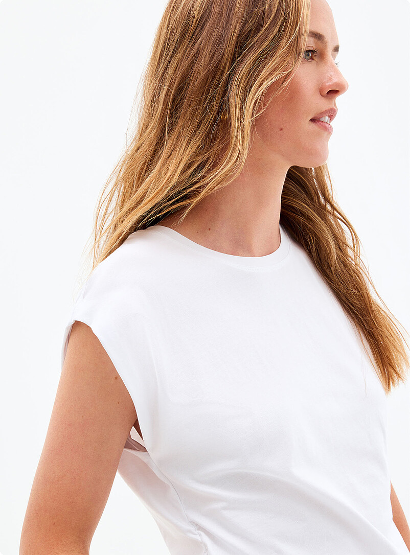 Contemporaine: Le t-shirt taille fronc&eacute;e mancherons coton bio Chameau pour femme