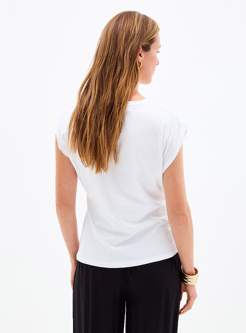 Contemporaine Camel Organic cotton gathered waist cap-sleeve T-shirt for women