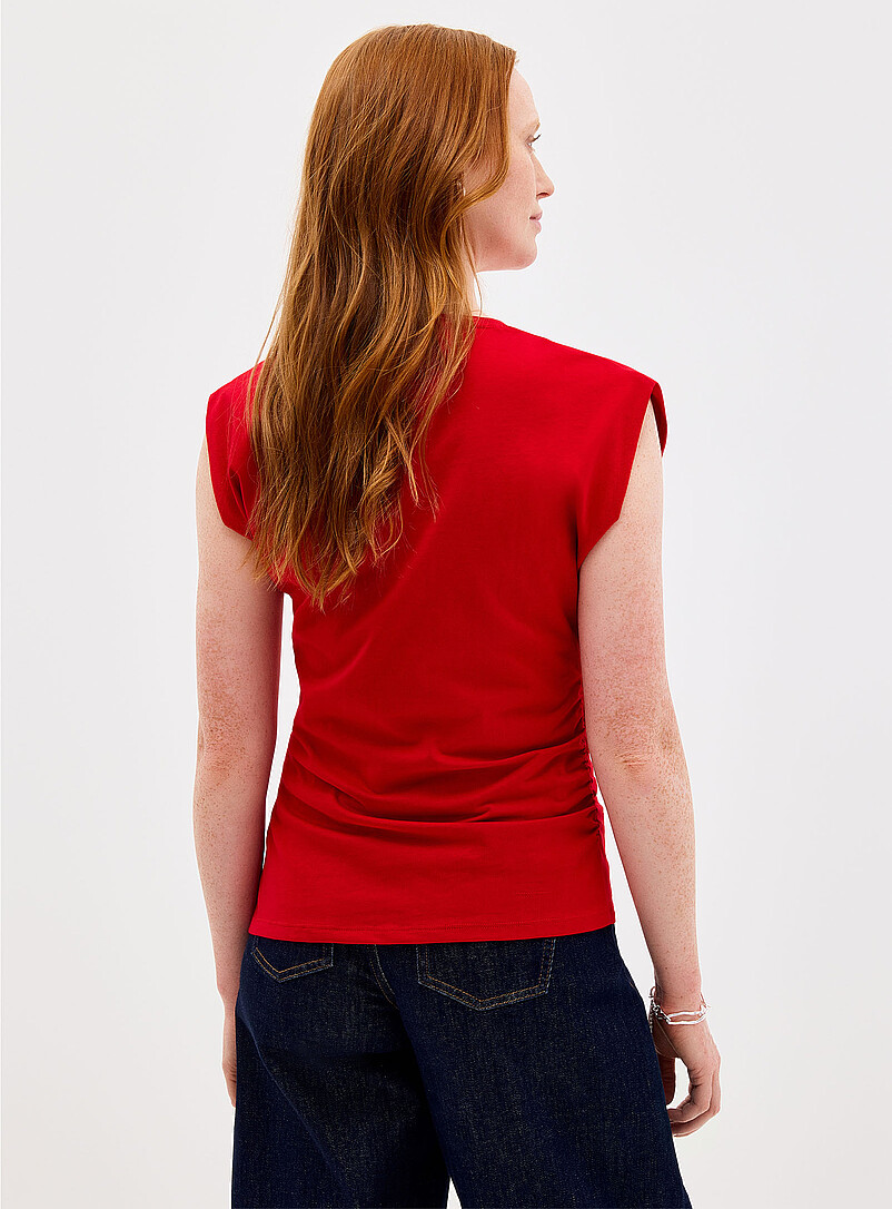 Contemporaine Camel Organic cotton gathered waist cap-sleeve T-shirt for women