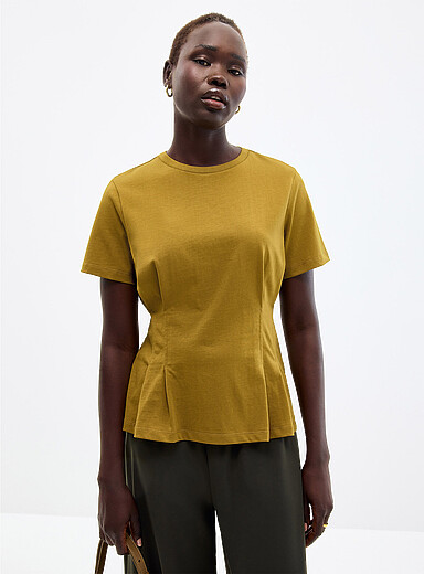 Contemporaine: Le t-shirt taille basque coton bio Vert fonc&eacute; - Mousse pour femme